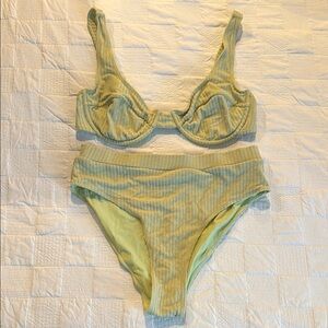 Sage Green Bikini with Textured Fabric and Underwire Support